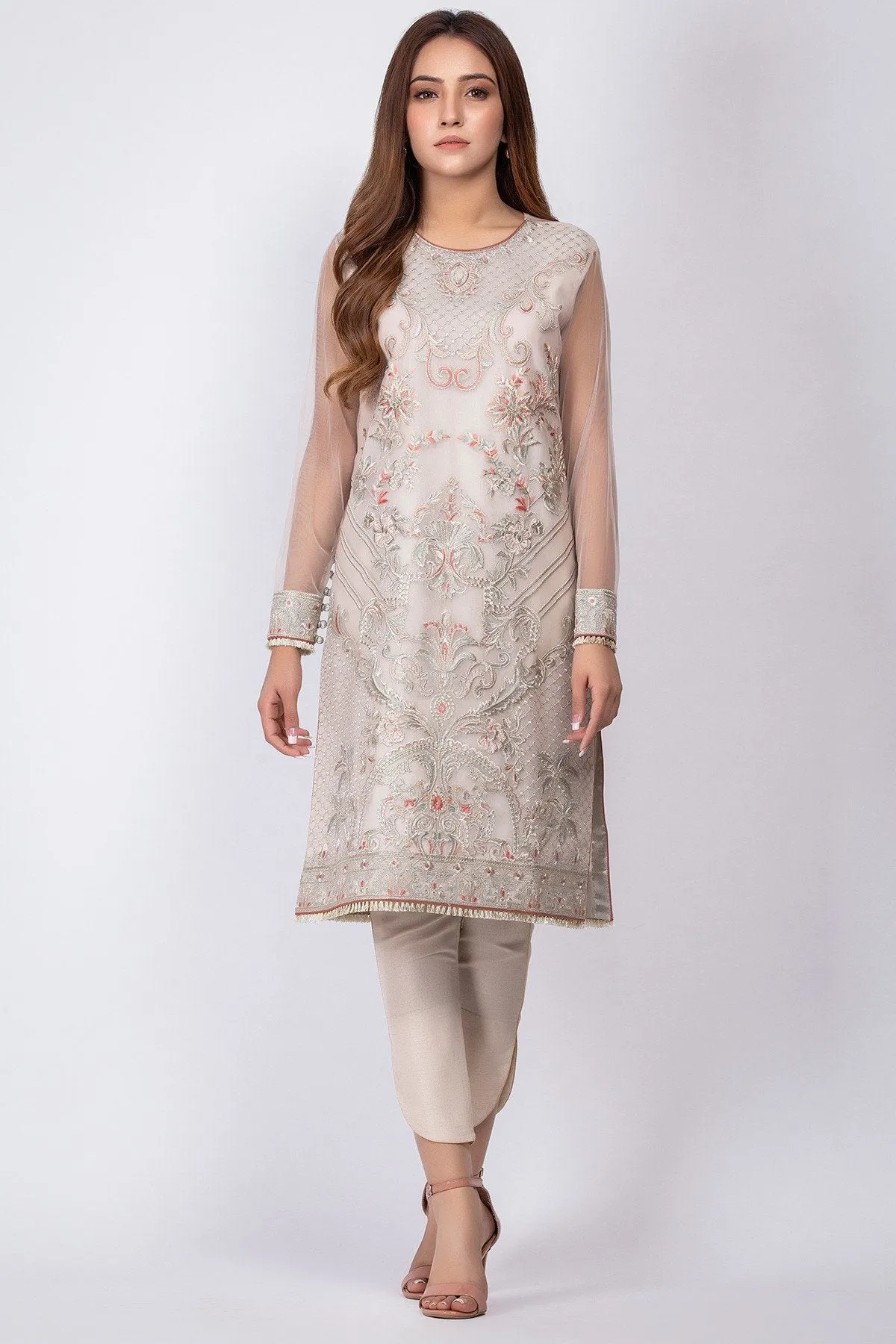 Alluring Pakistani designer dress in grey color # P2217
