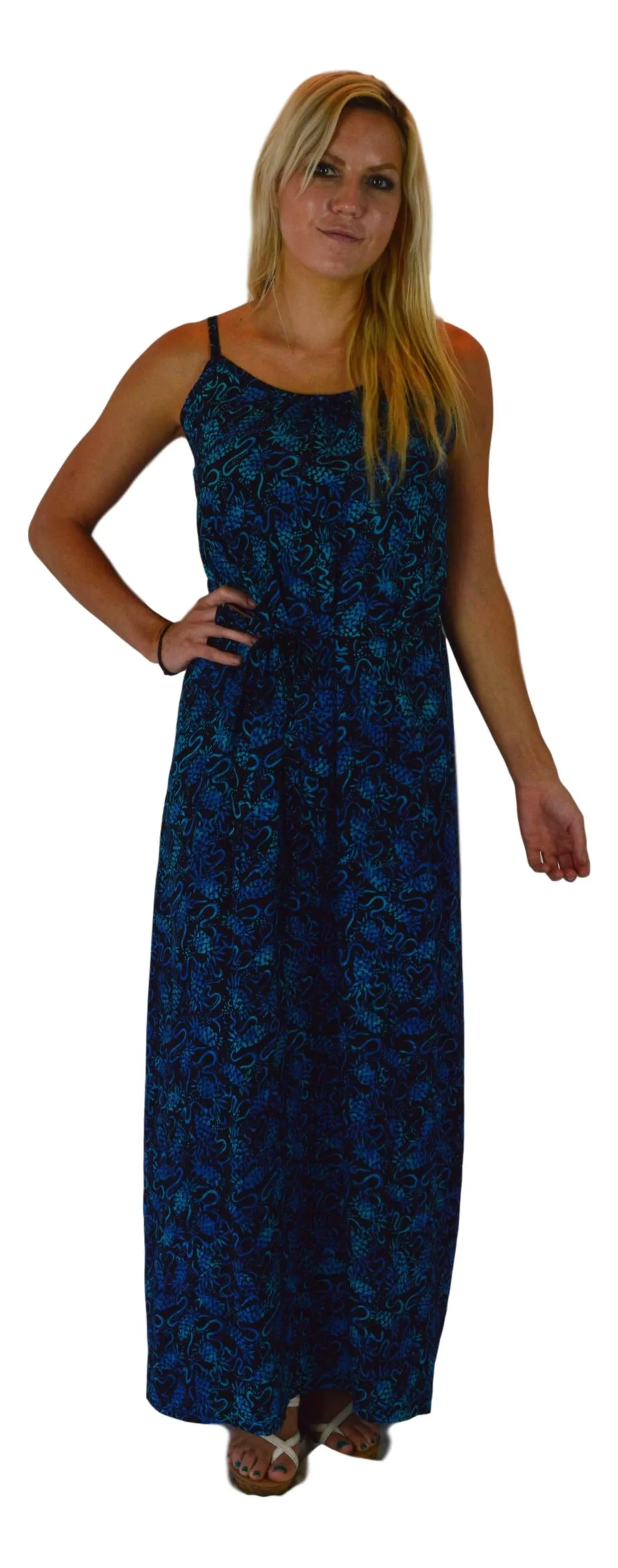 Aloha Royale - Long Bali Dress - Batik Pineapple - Black and Blue