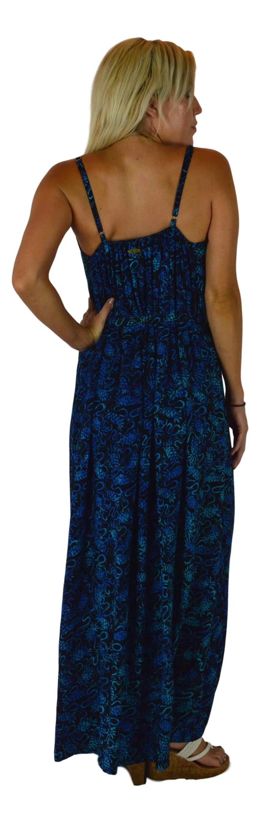 Aloha Royale - Long Bali Dress - Batik Pineapple - Black and Blue