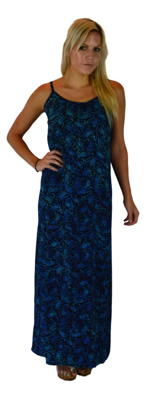Aloha Royale - Long Bali Dress - Batik Pineapple - Black and Blue