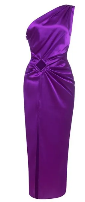 Angelou Purple Satin One Shoulder Dress