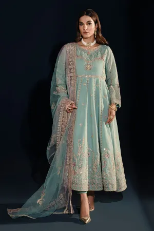 Aqua Blue Heavily Embellished Kalidar Frock Pakistani Party Dress
