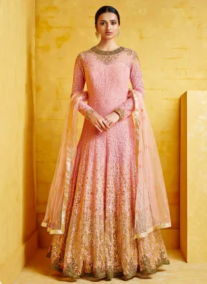 Baby Pink Embroidered Party Wear Anarkali Suit