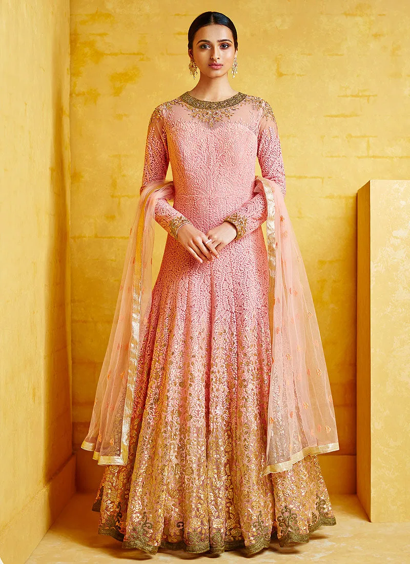 Baby Pink Embroidered Party Wear Anarkali Suit