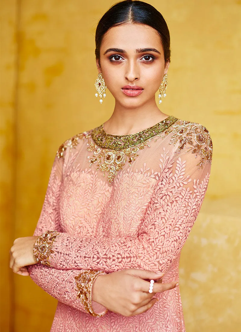 Baby Pink Embroidered Party Wear Anarkali Suit