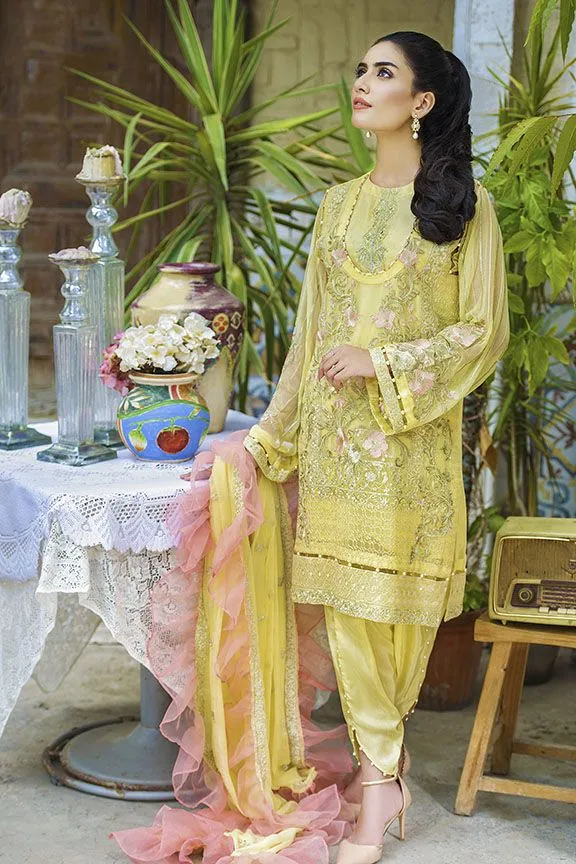 Beautiful crinkle chiffon dress in lavish yellow color # P2292