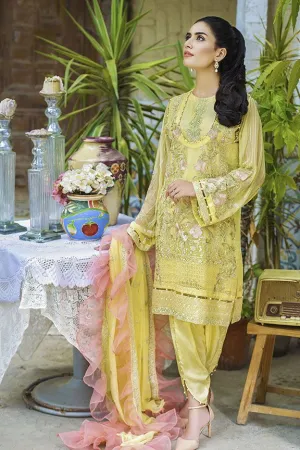 Beautiful crinkle chiffon dress in lavish yellow color # P2292