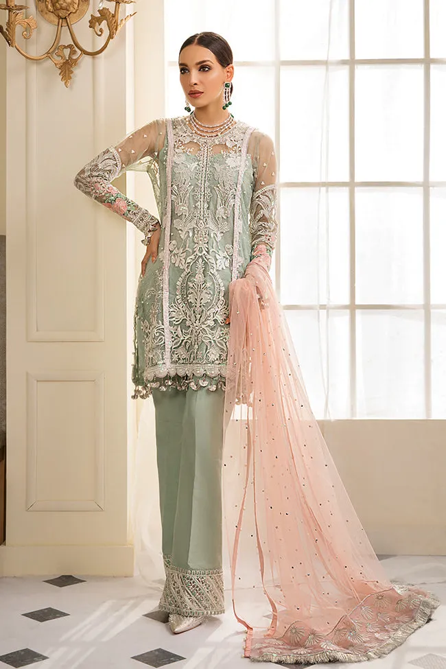 Beautiful Pakistani sequinned net dress in green color # P2328