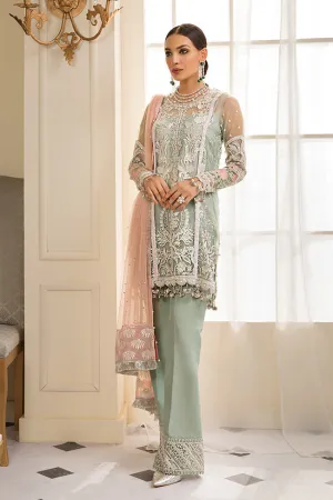 Beautiful Pakistani sequinned net dress in green color # P2328