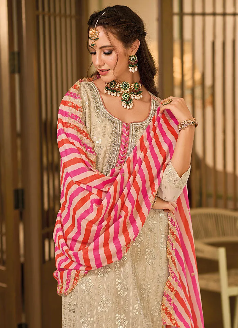 Beige Sequence Embroidery Gharara Suit