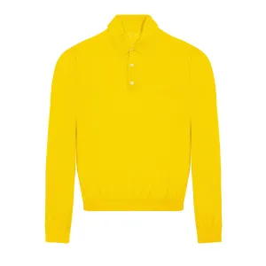 Bijan Yellow Long Sleeve Cashmere and Silk Polo Shirt