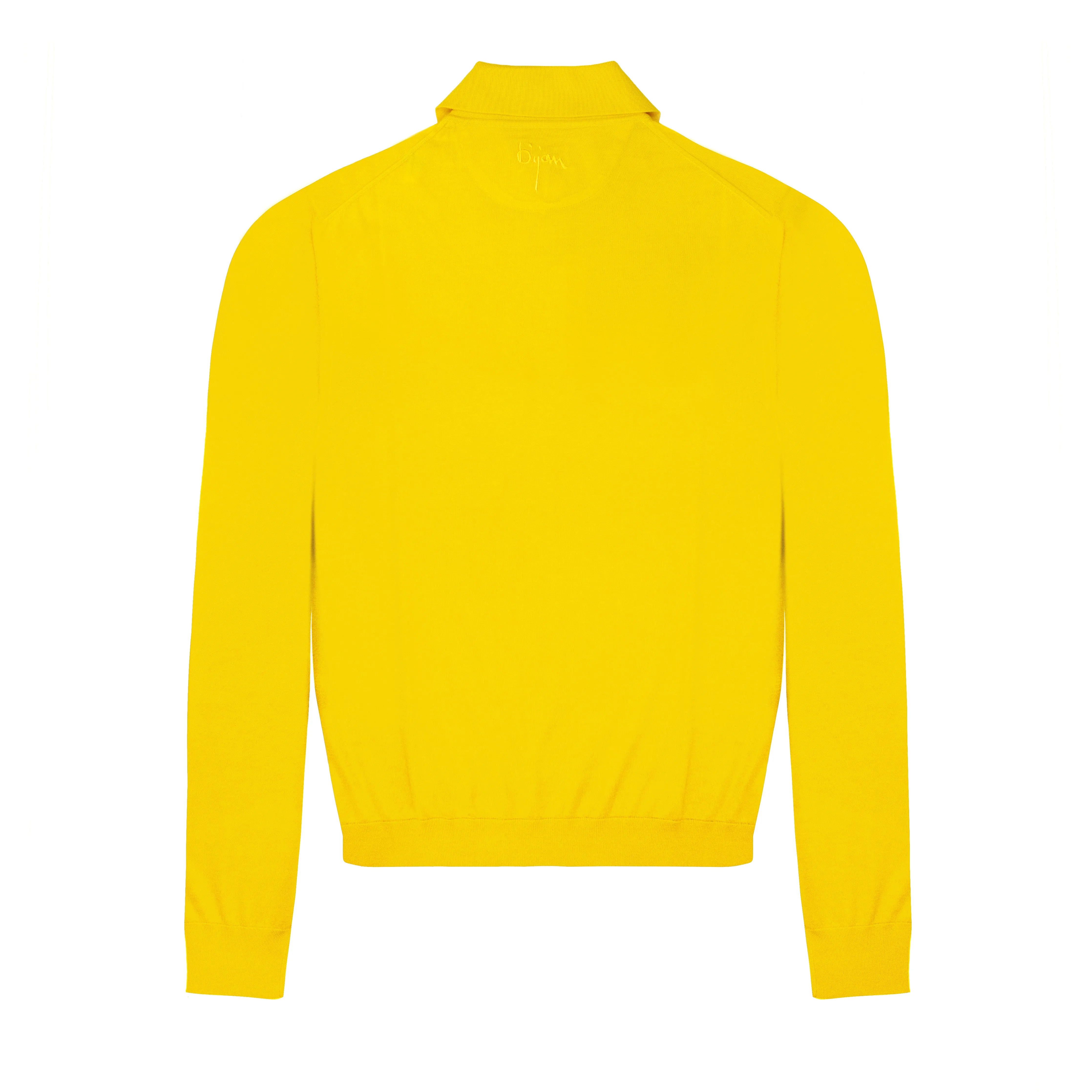Bijan Yellow Long Sleeve Cashmere and Silk Polo Shirt