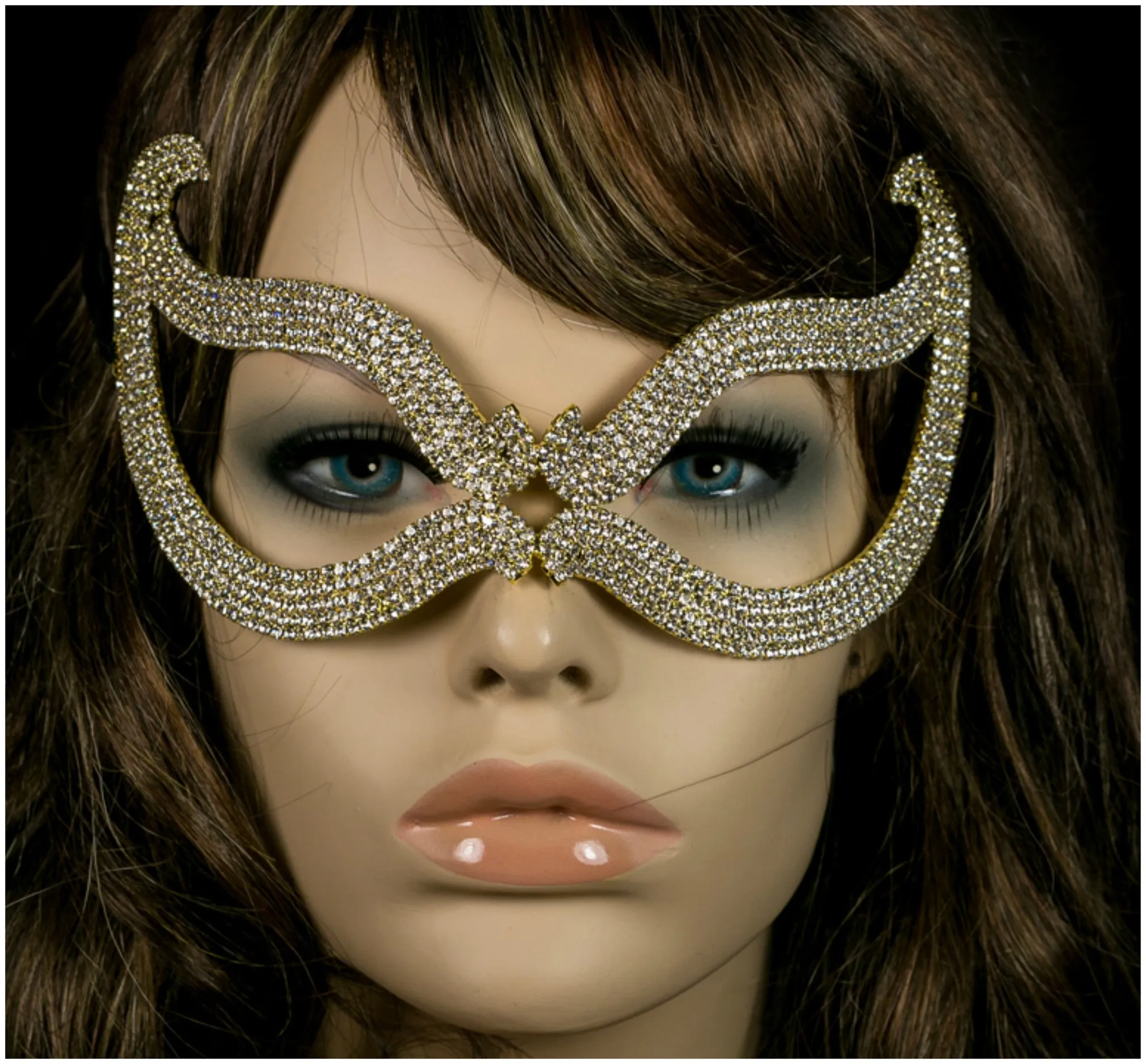 Bijou Romantic Cat Eye Crystal Masquerade Mask | Crystal | Gold