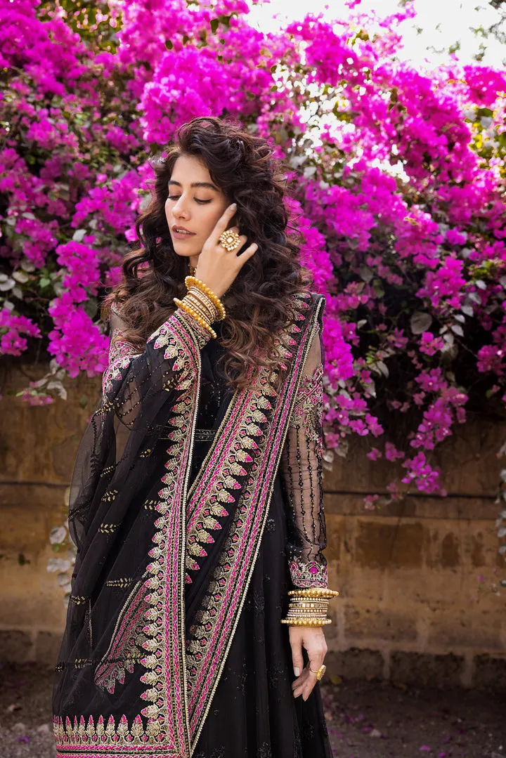 Black Chiffon Long Pishwas Pakistani Party Dresses