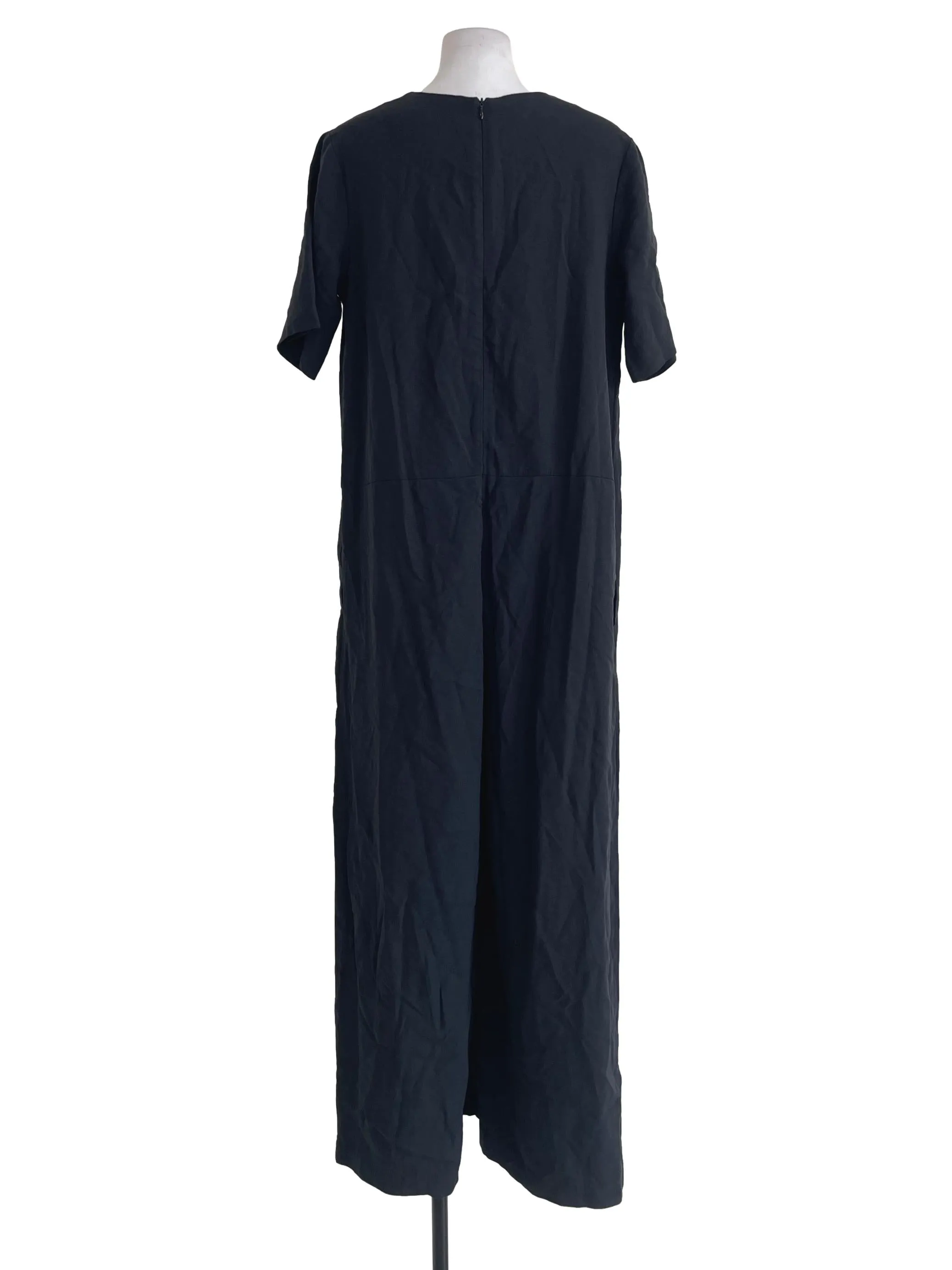 Black Plain Short Sleeves Jumpsuit BTV