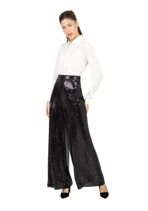 Black Sequin Wide Leg Pants - G-Line