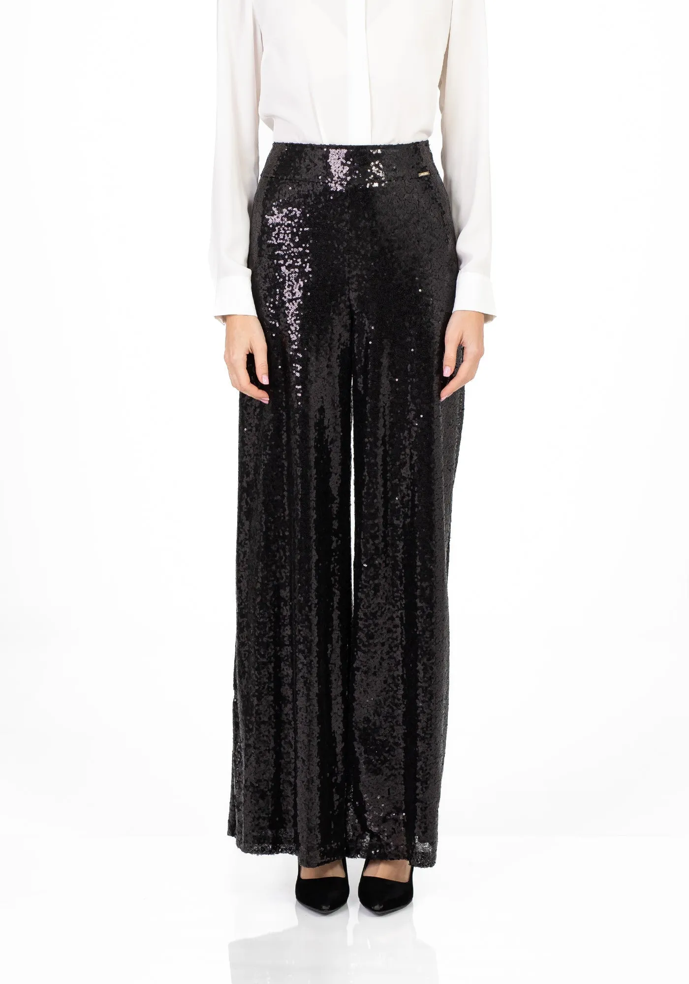 Black Sequin Wide Leg Pants - G-Line