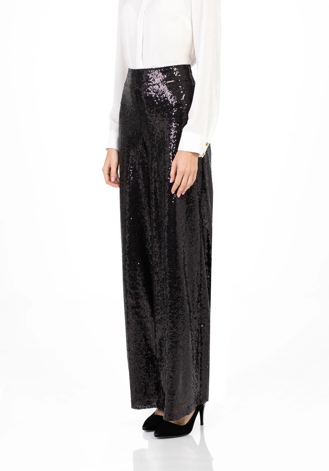 Black Sequin Wide Leg Pants - G-Line