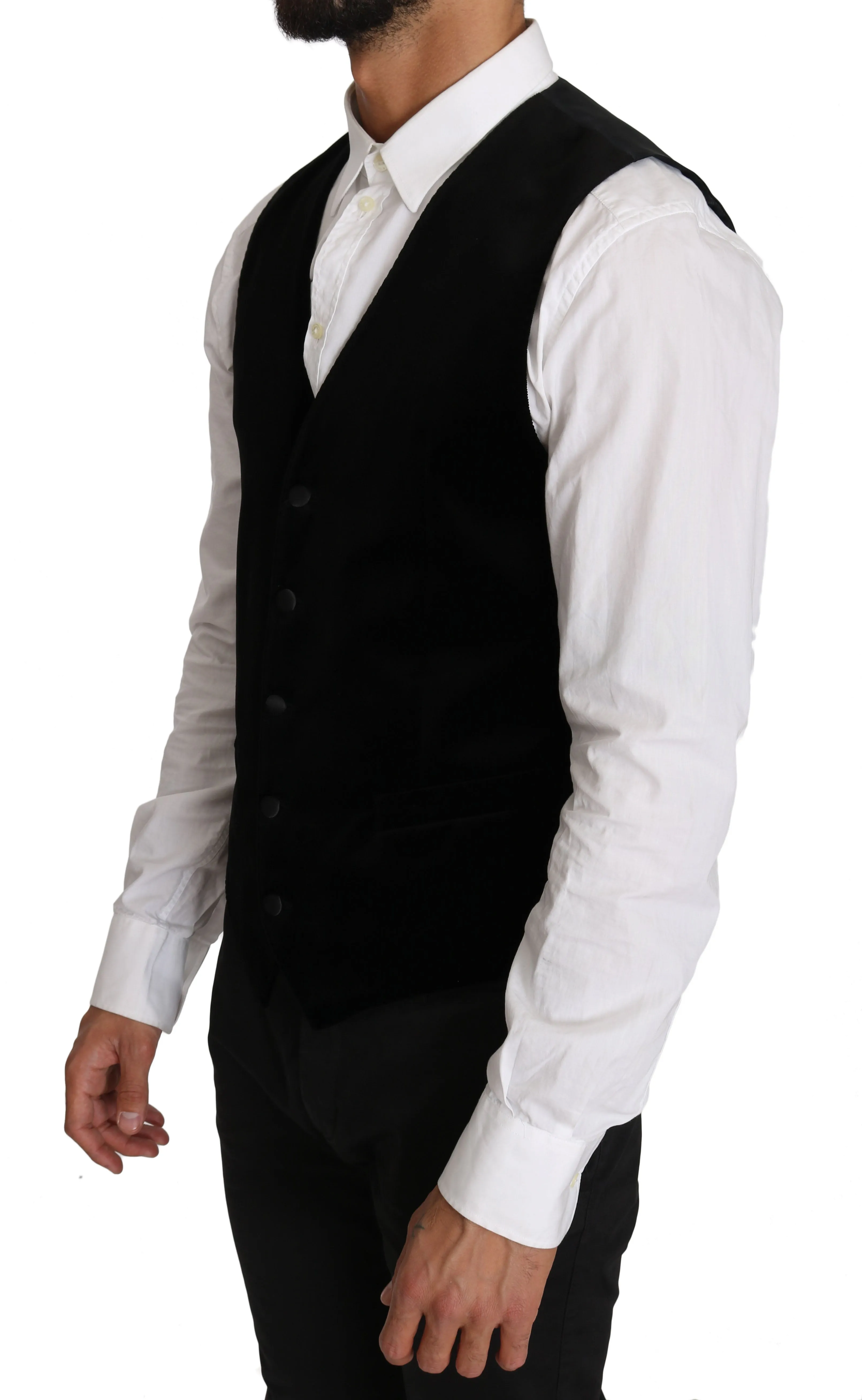 Black Solid Velvet Cotton Waistcoat Vest