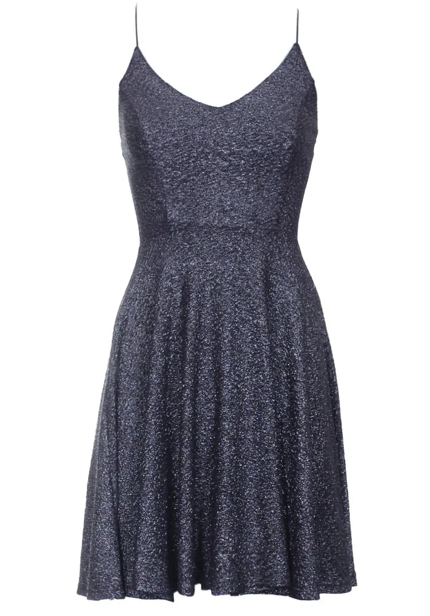 Black Sparkly Strappy Skater Dress