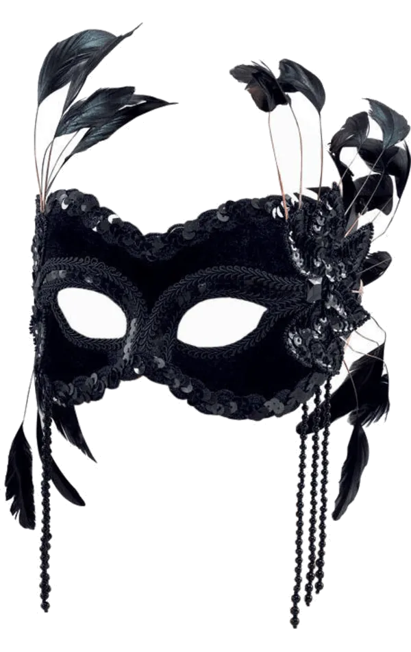 Black Velvet Facepiece with Feathers