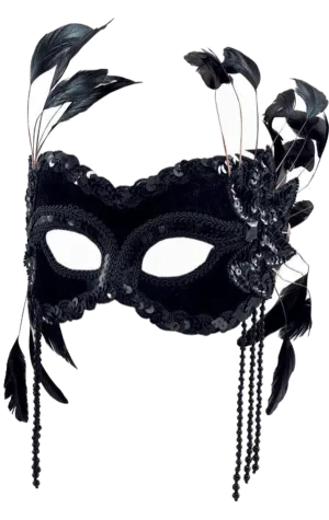 Black Velvet Facepiece with Feathers