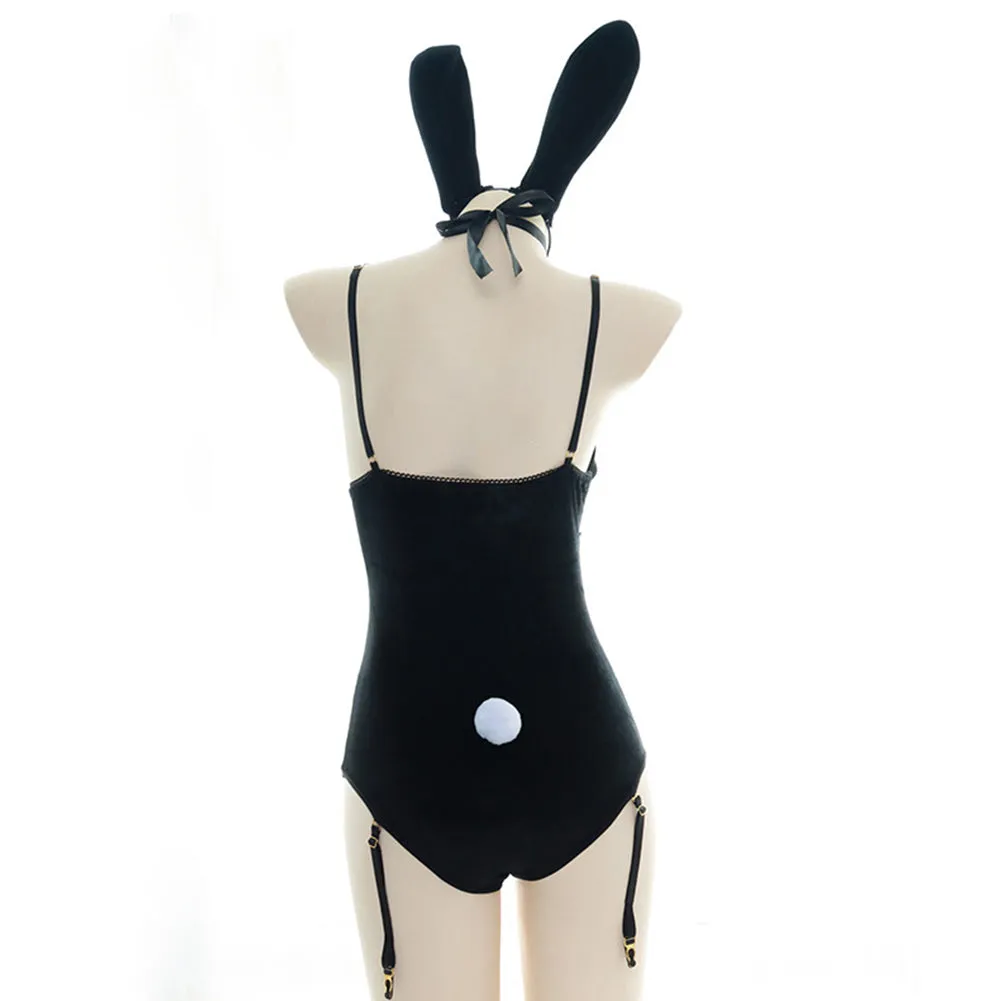 Black Velvet Rabbit Bunny Girls Cosplay Costume Uniform Jumpsuit Outfits Halloween Carnival Suit