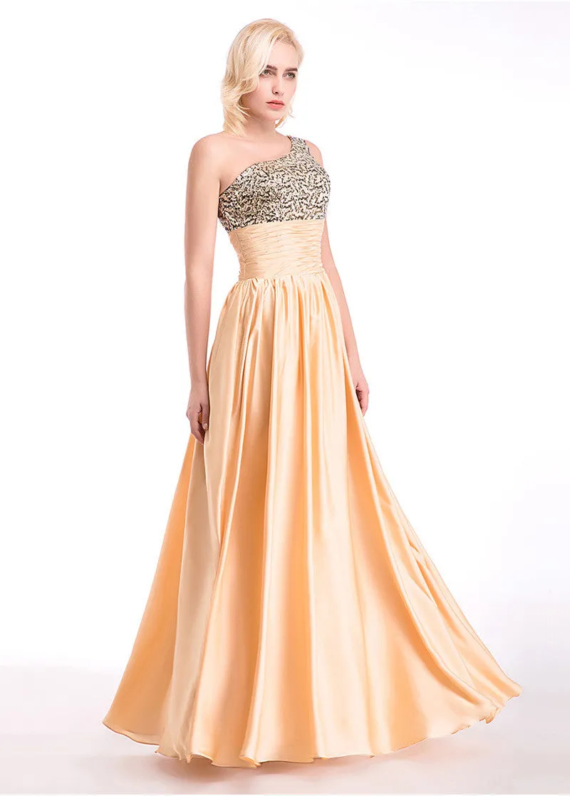 Bling Sequin One-Shoulder Prom Dresses