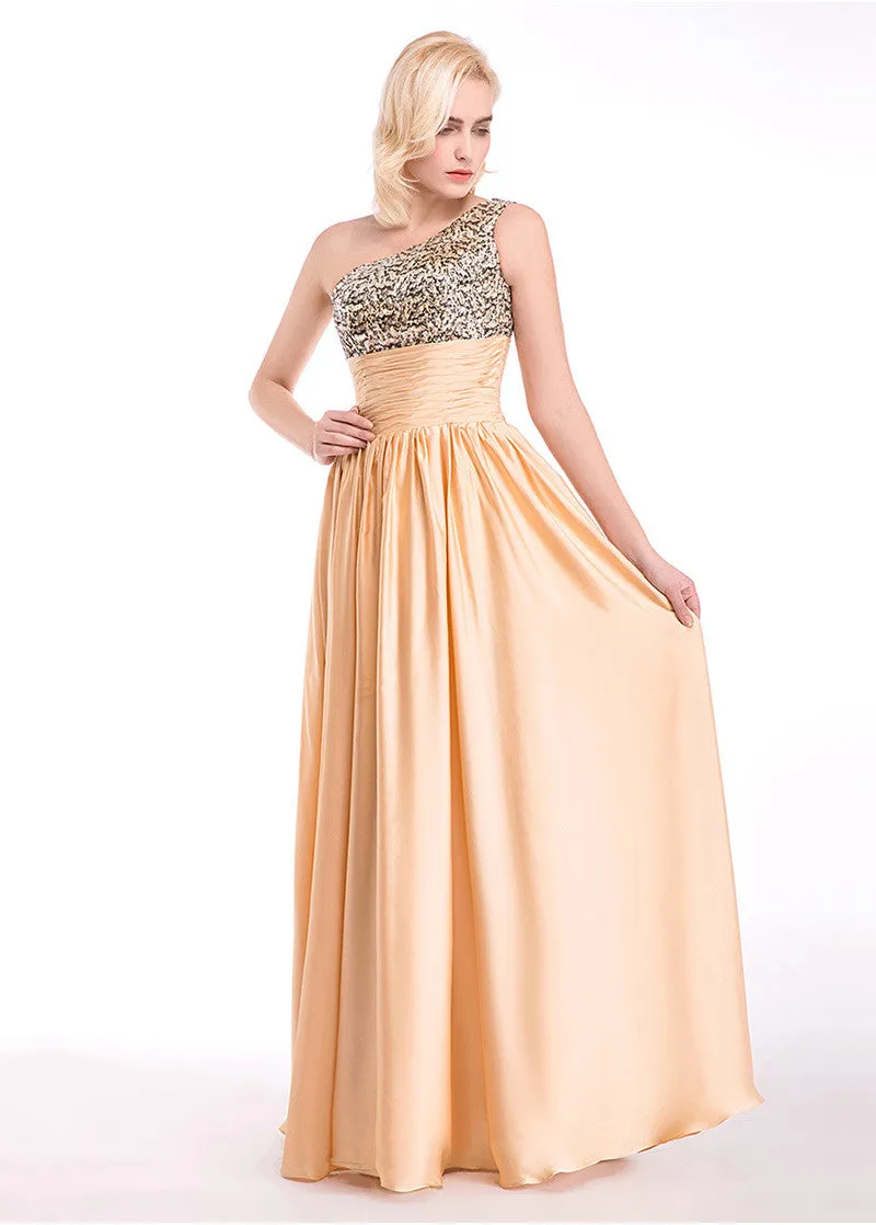 Bling Sequin One-Shoulder Prom Dresses