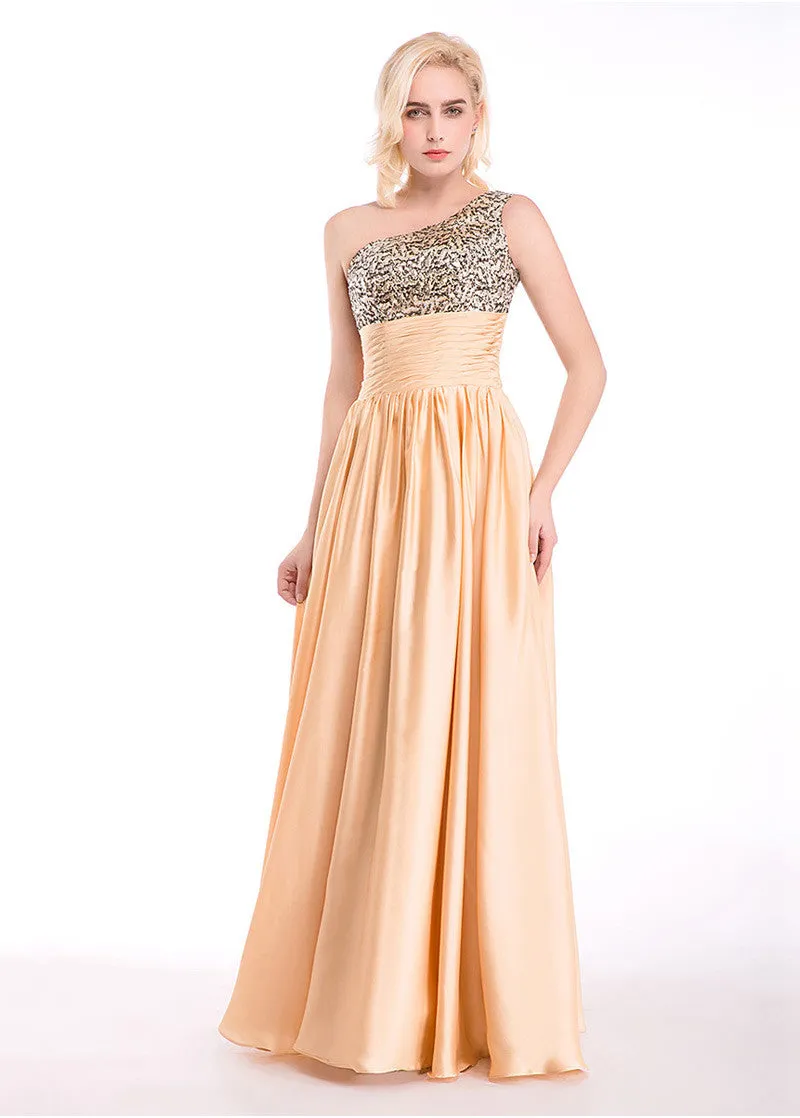 Bling Sequin One-Shoulder Prom Dresses