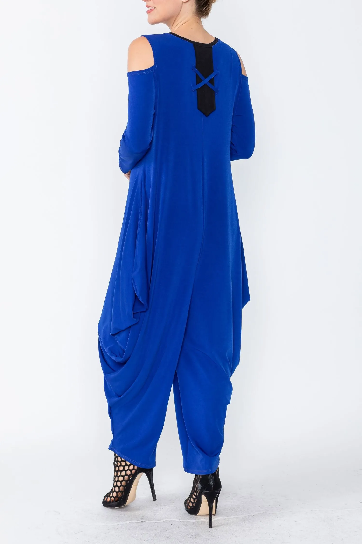 Blue Cold Shoulder Sleeve Jumpsuits