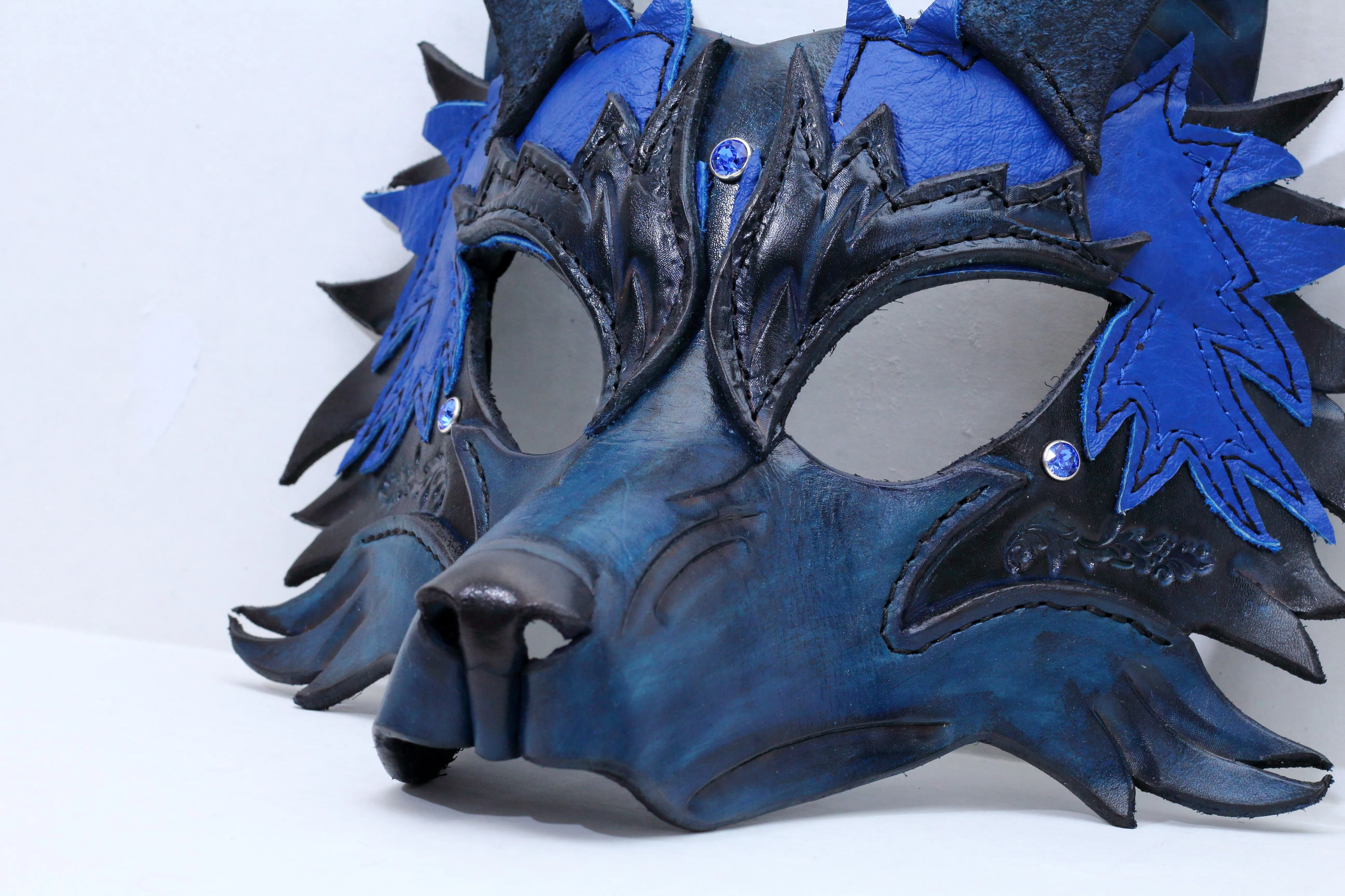 Blue "Helldog" Wolf Leather Mask/Hood