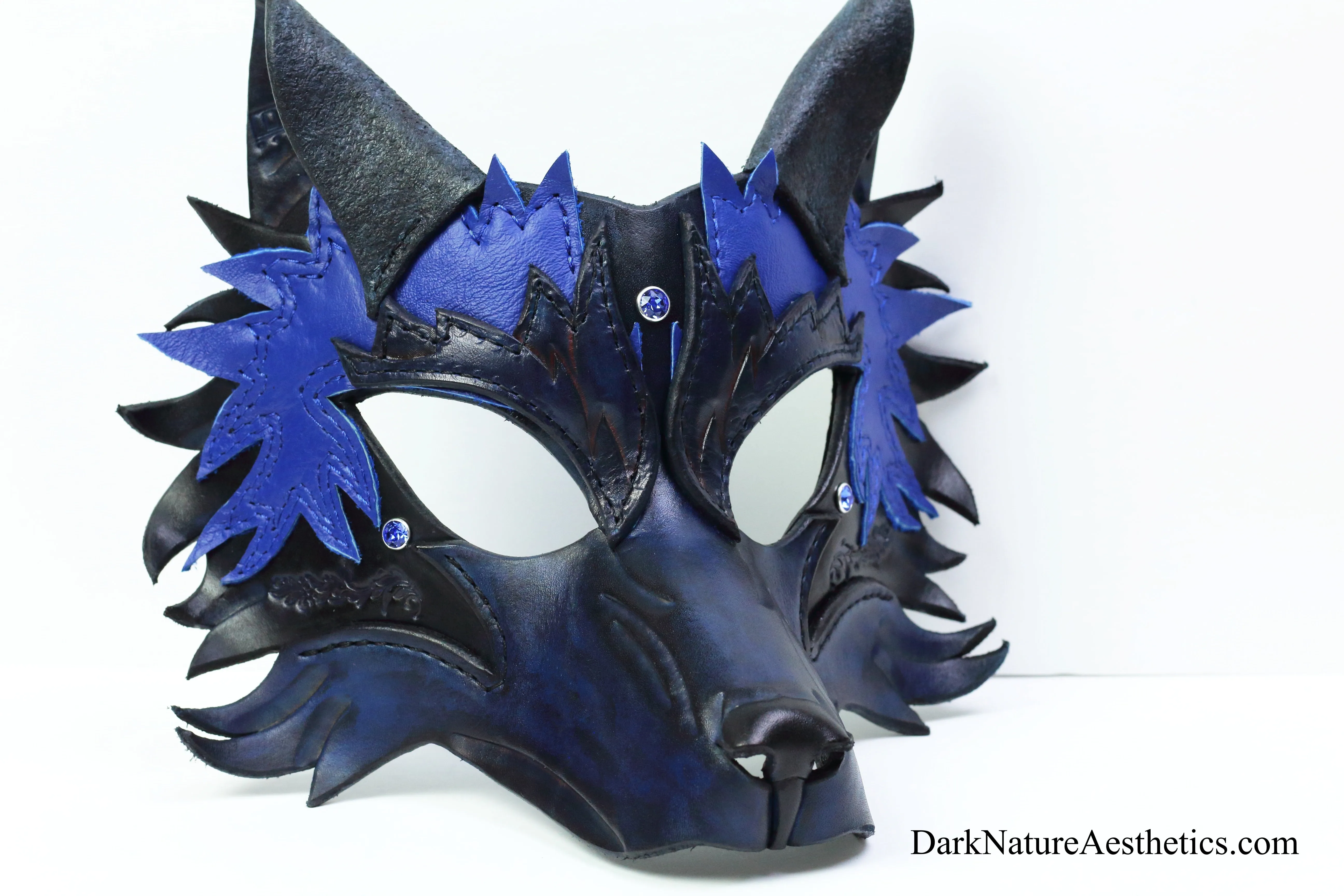 Blue "Helldog" Wolf Leather Mask/Hood