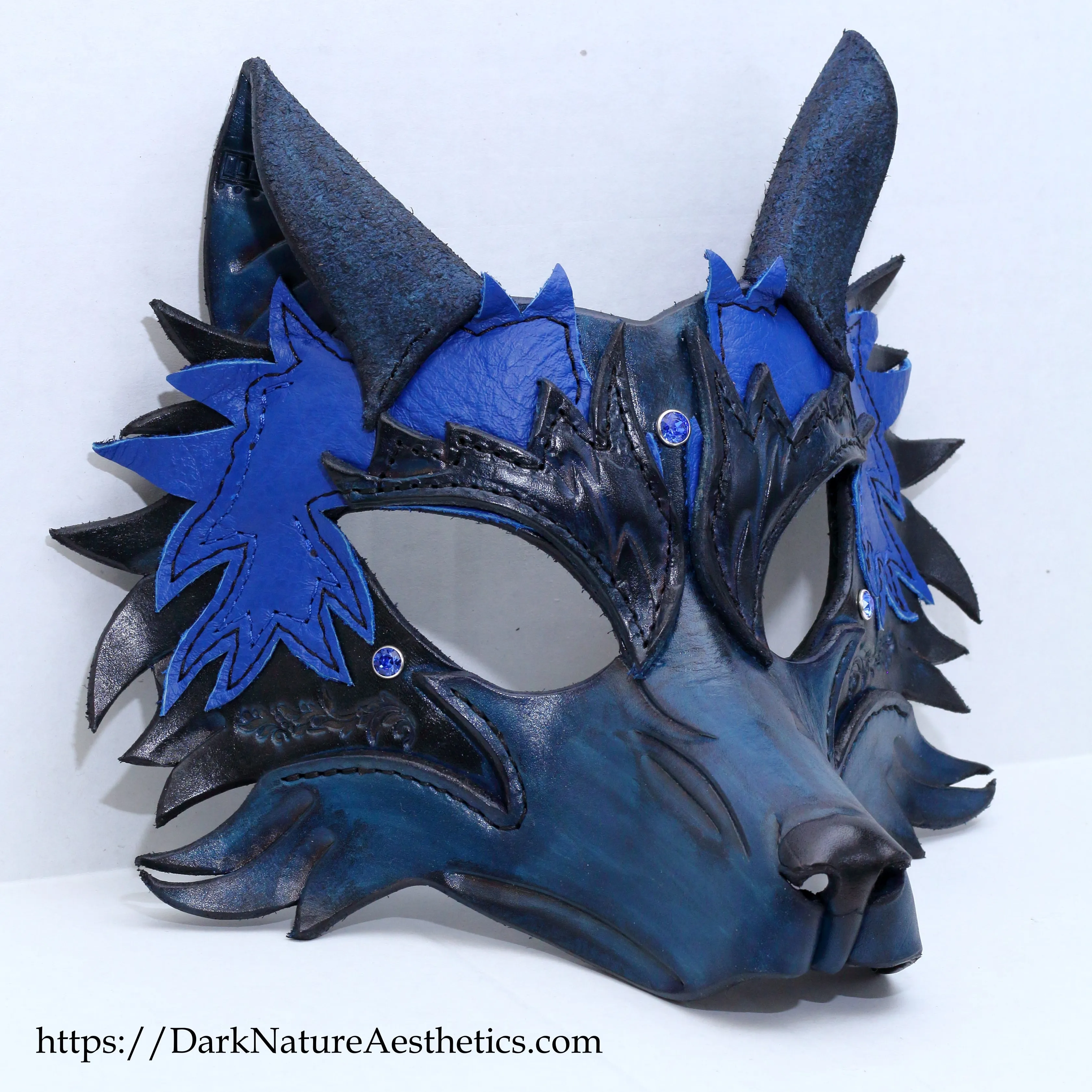 Blue "Helldog" Wolf Leather Mask/Hood