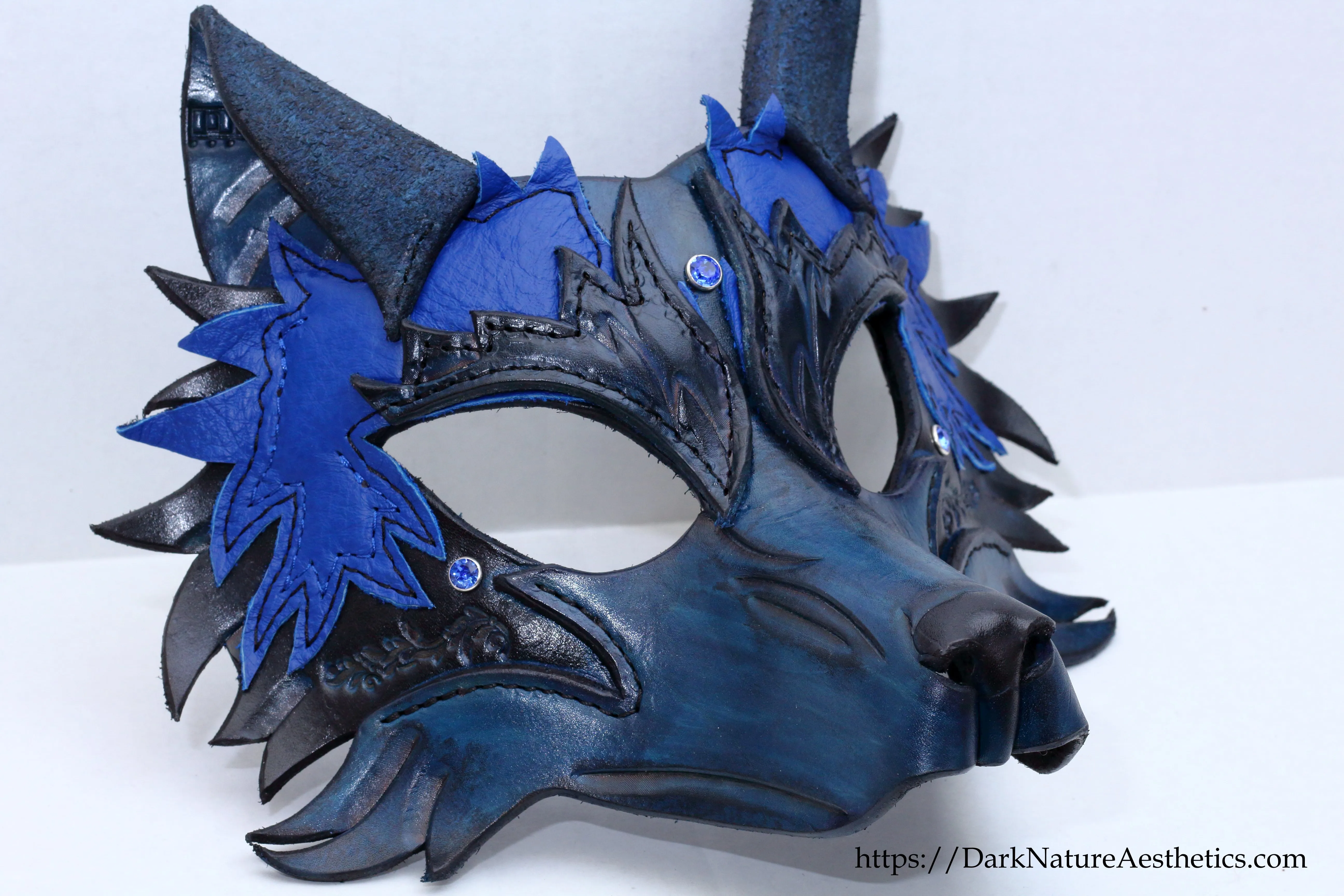 Blue "Helldog" Wolf Leather Mask/Hood