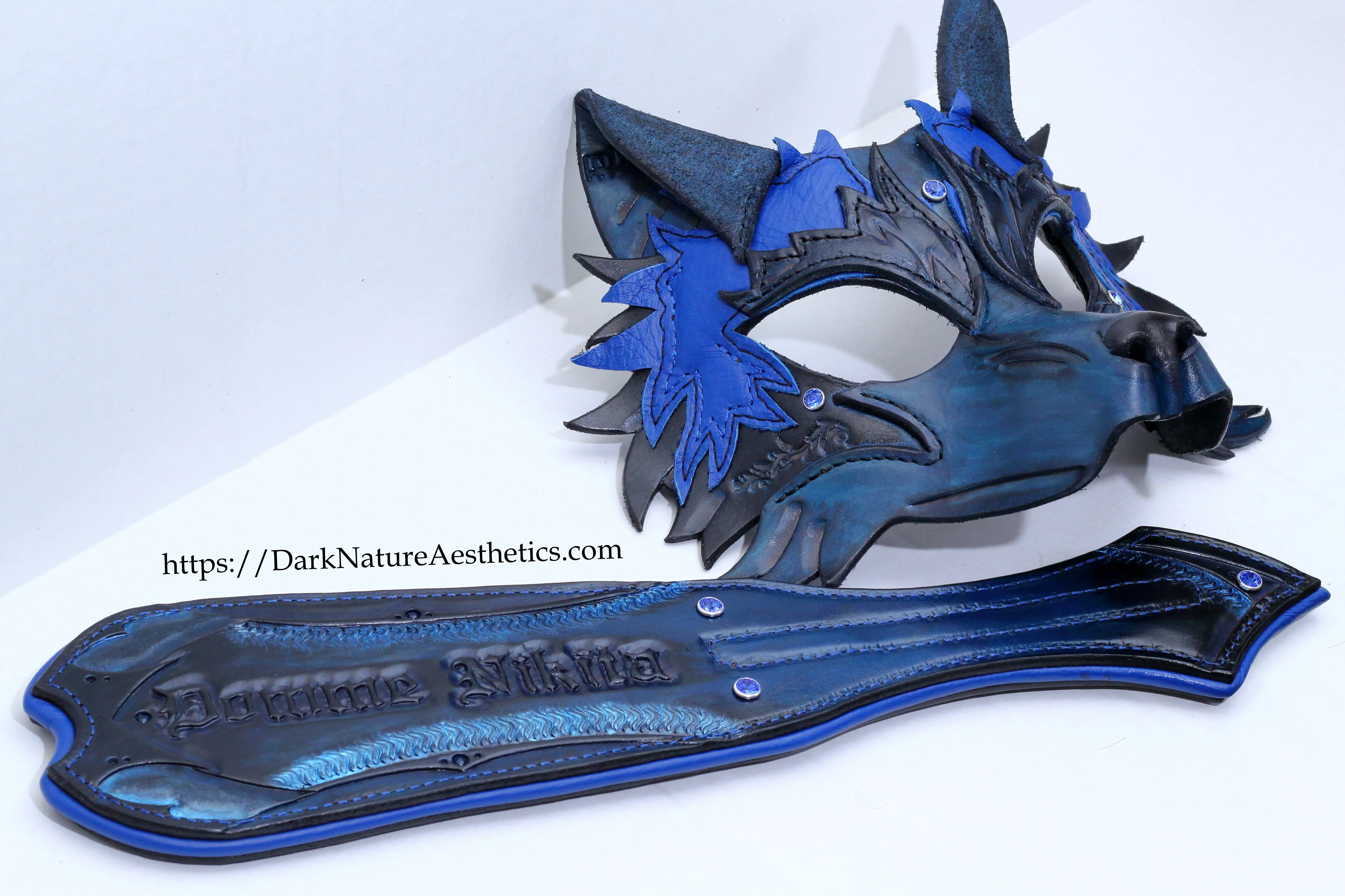 Blue "Helldog" Wolf Leather Mask/Hood