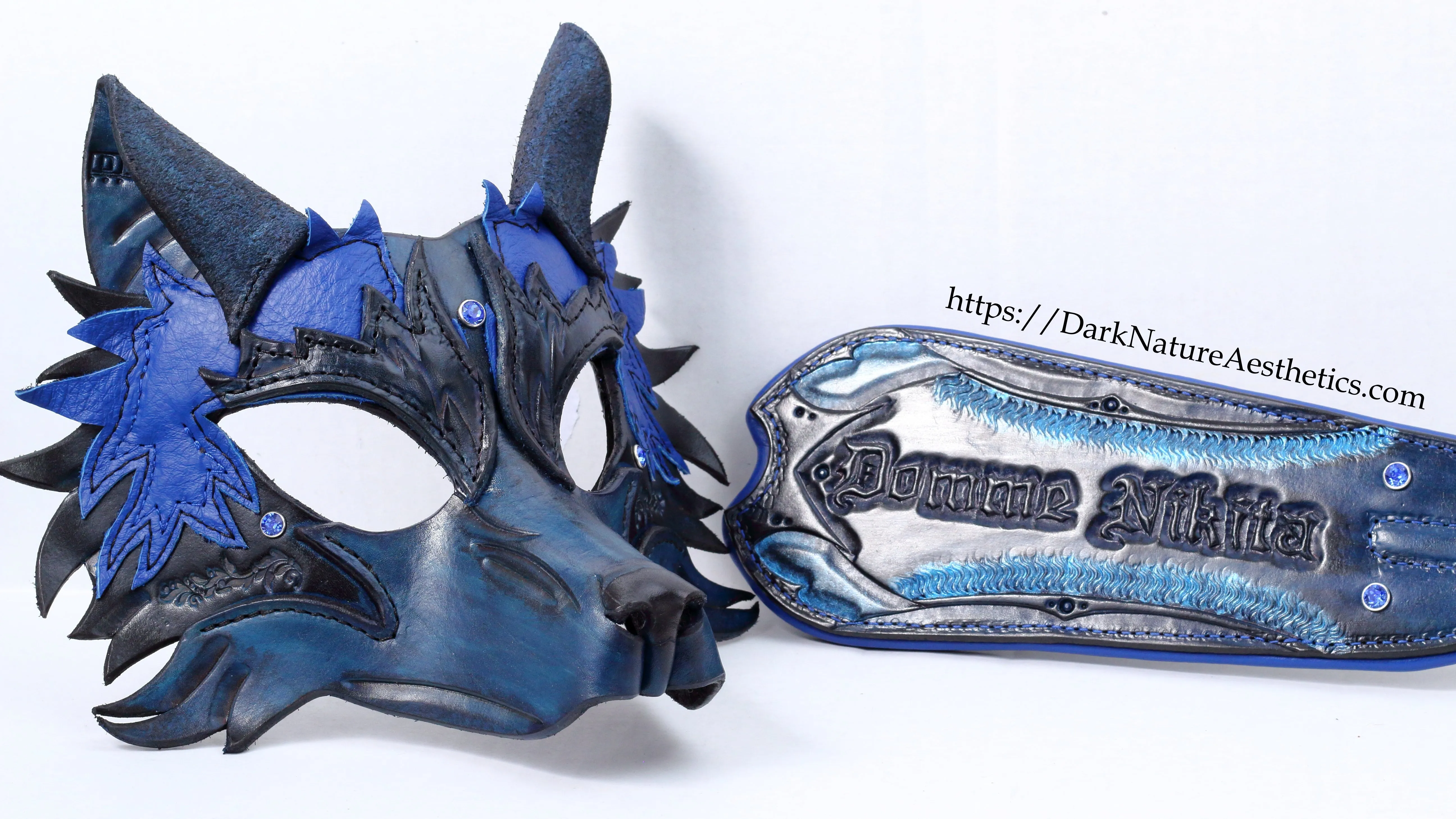 Blue "Helldog" Wolf Leather Mask/Hood