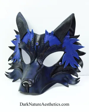 Blue "Helldog" Wolf Leather Mask/Hood