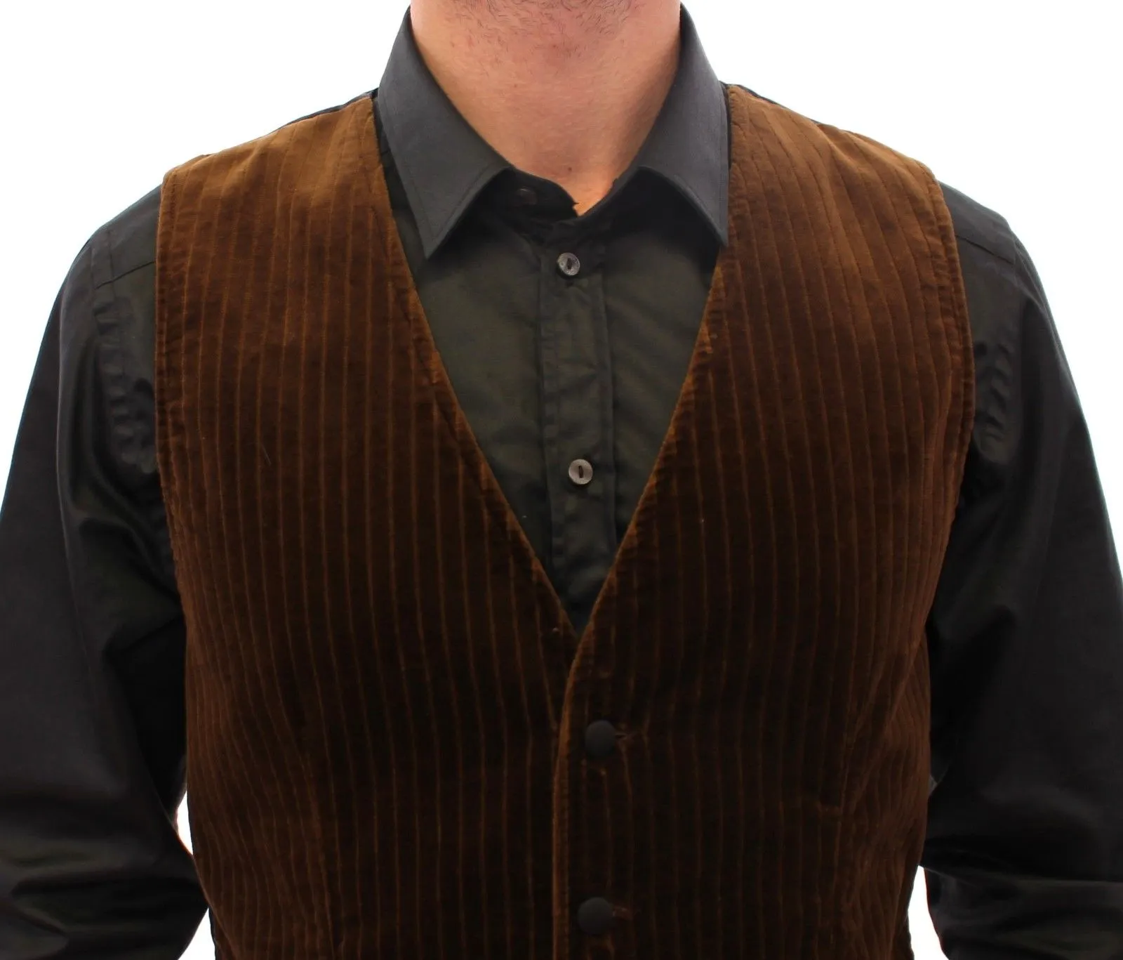 Brown Velvet Single Breasted Vest Gilet