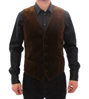 Brown Velvet Single Breasted Vest Gilet