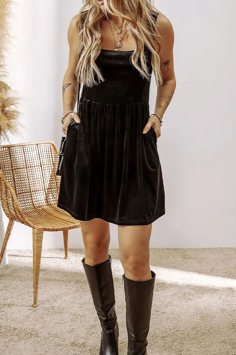 Casual Velvet U Neck Sling Dresses