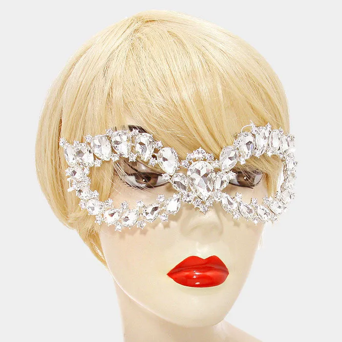 Ceirra Art Deco Cluster Statement Masquerade Mask | Crystal | Silver
