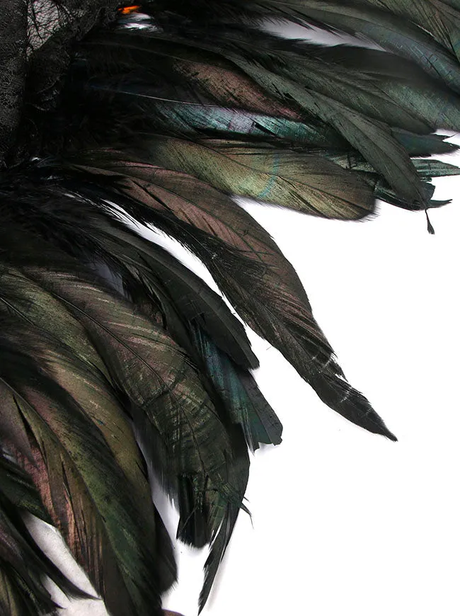 Charmian Gothic Feathers Shawl Halloween Cape Shrug Accessories with Lace Necklace