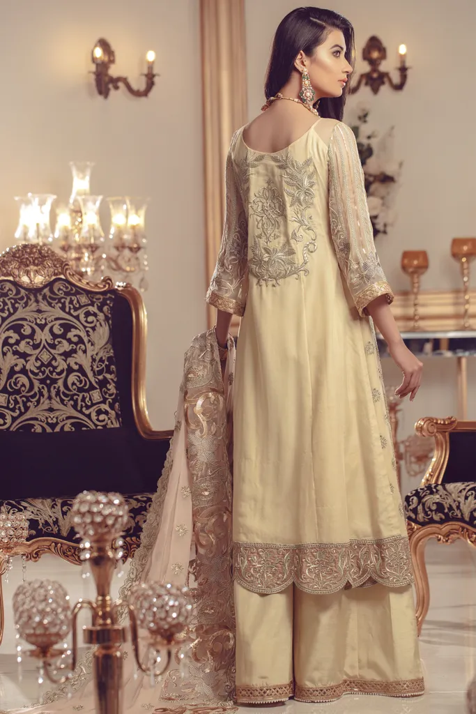 Chiffon embroidered Pakistani eid shalwar kameez in lime color # P2490