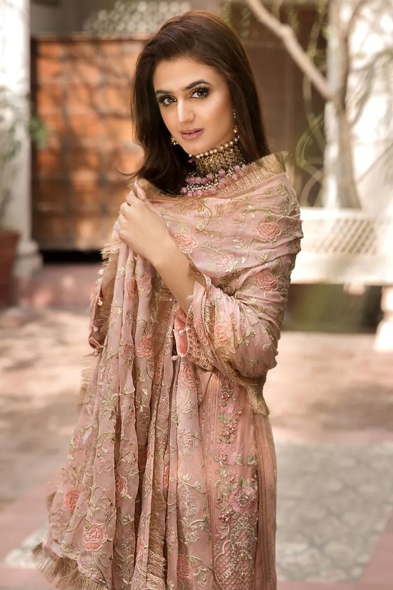 Chiffon Party Dress with Embroidery in Peach Color #M0036