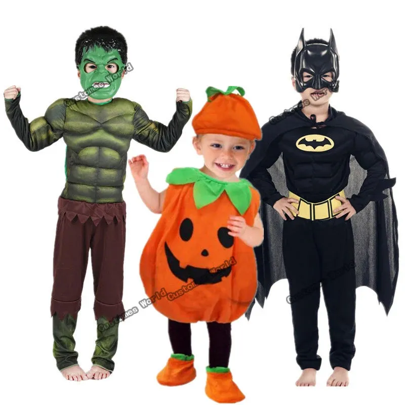 Children'S Halloween Cute Pumpkin Baby Clothing Cosplay Black Bat Man Costumes the Hulk Halloween Costume Giant Masquerade Cloth