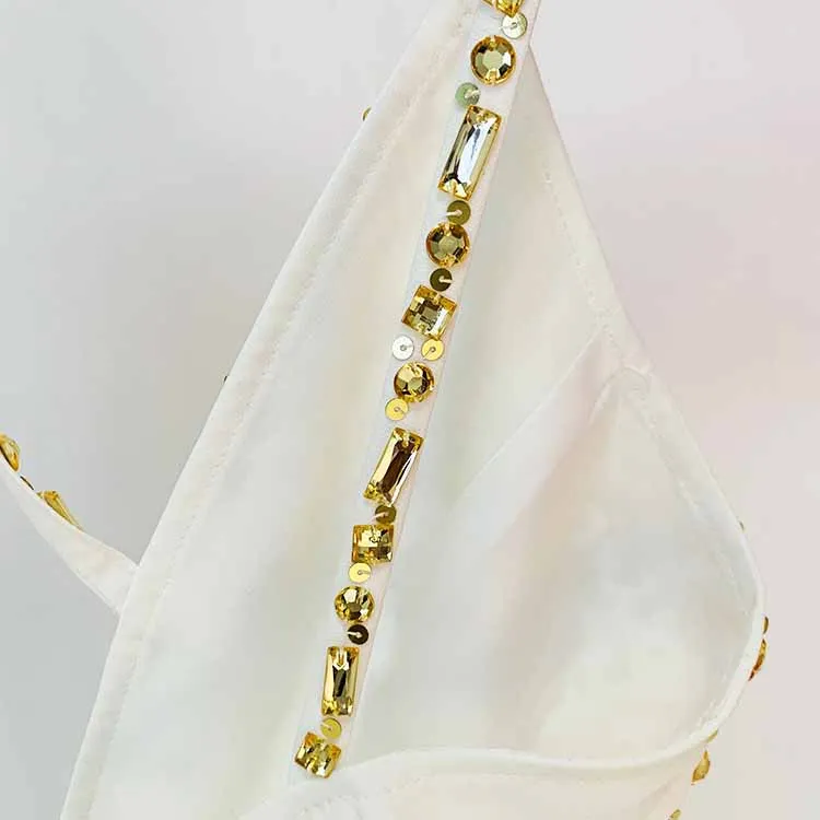 Classy Charm Gold Sequin Sleeveless Jumpsuit Spaghetti Strap One Piece White Romper