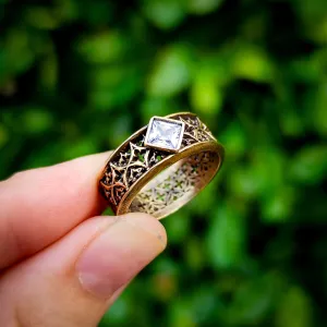 Clear Crystal Brass Gothic Band Ring