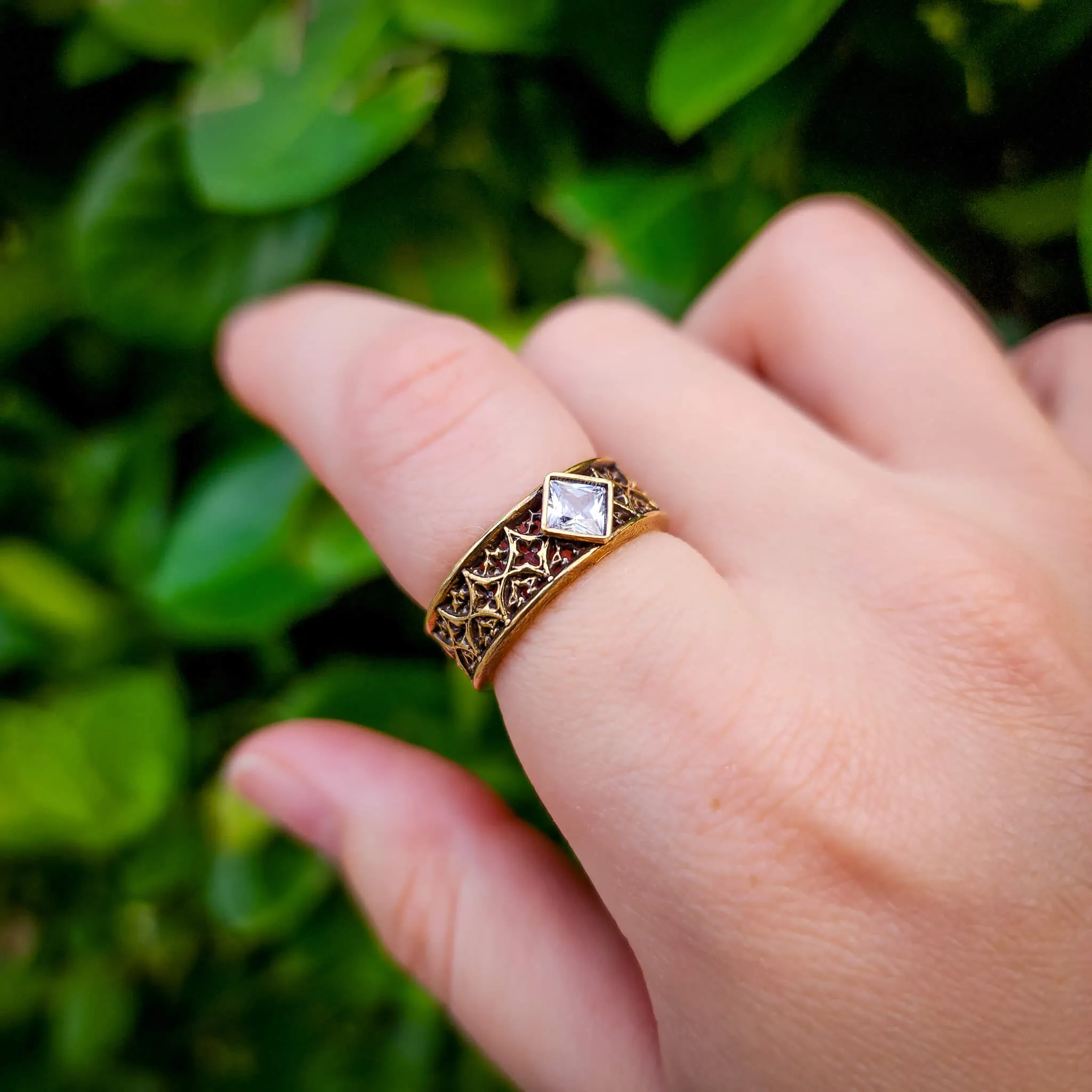 Clear Crystal Brass Gothic Band Ring