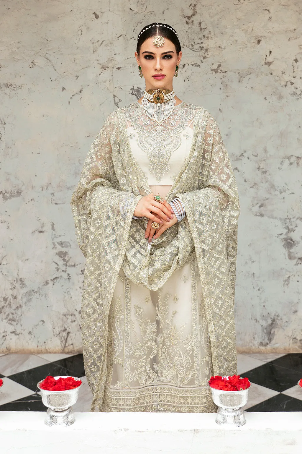 Crystal White Heavily Embellished Pakistani Party Dress Salwar Suit